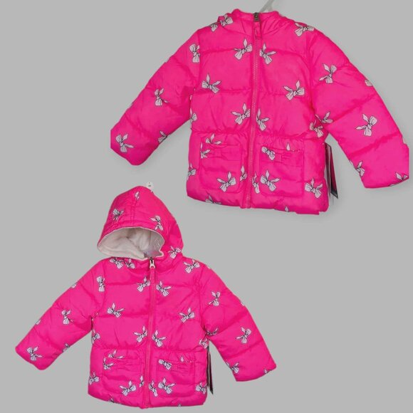 Pink Platinum Pink Ribbon Puffer  Hooded  Coat Jacket Baby Girl 12M NEW - Picture 1 of 16